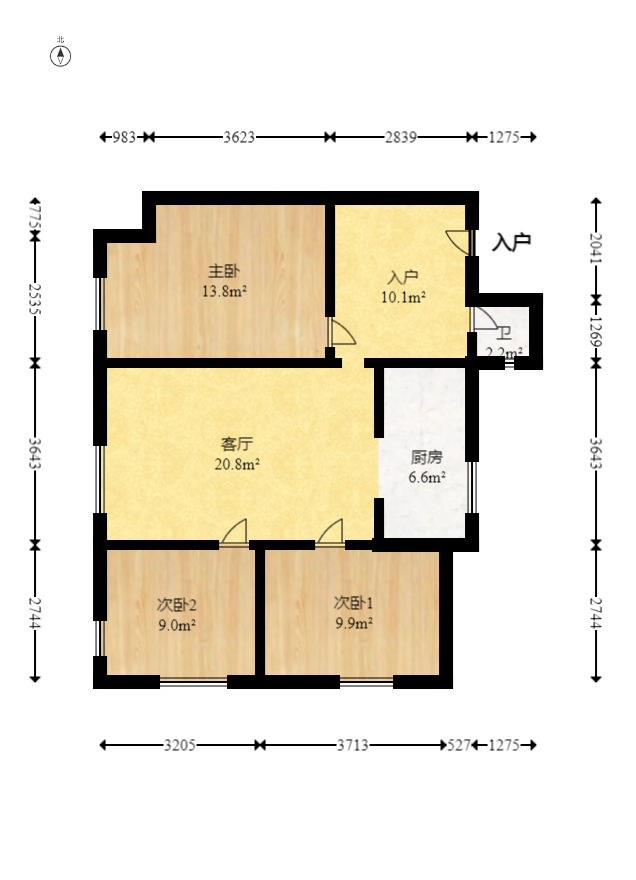 北辰三角洲E7区  3室1厅1卫   125.00万室内图1