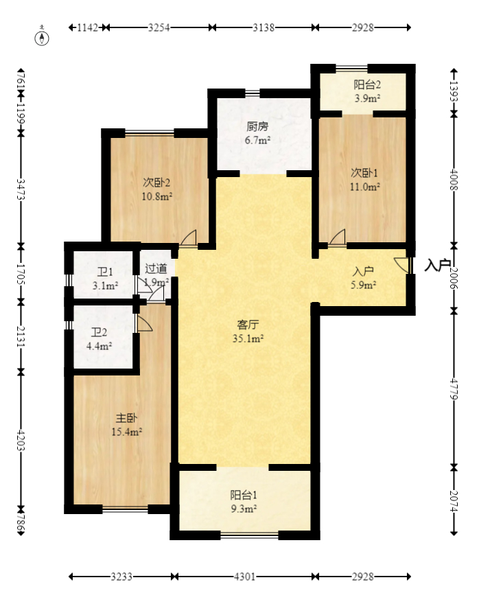 北辰三角洲E7区  3室2厅2卫   166.00万室内图1