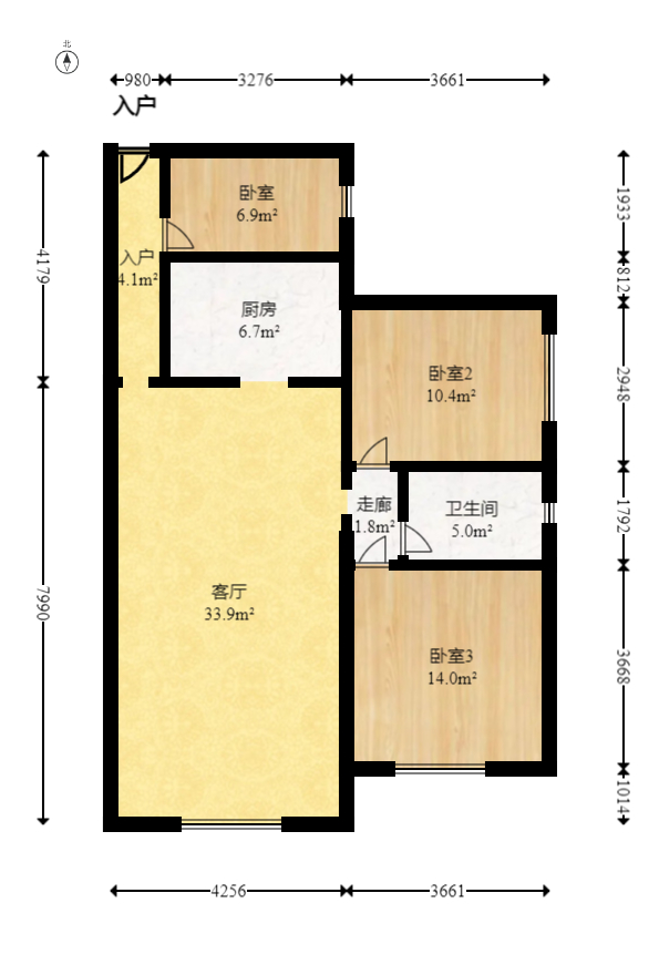 中国铁建国际城二期  3室2厅1卫   63.80万室内图1