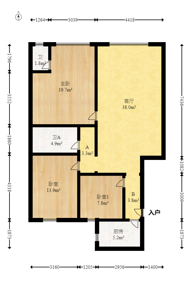 新富城  3室1厅1卫   83.60万室内图1