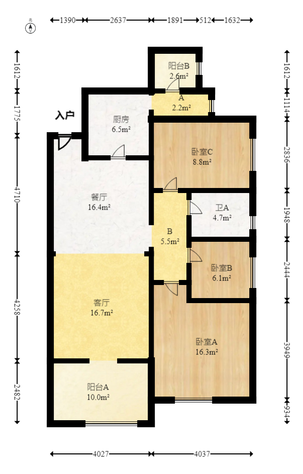 长房半岛蓝湾（观山月）  3室2厅1卫   88.00万室内图1