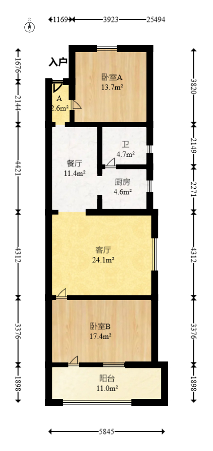 蒋家垅社区  2室1厅1卫   68.60万室内图1