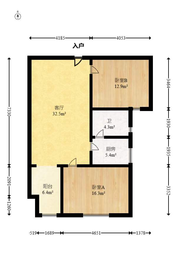 时代先锋  2室2厅1卫   66.80万室内图1
