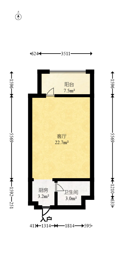 I尚国际（元泰大厦)  1室1厅1卫   28.00万室内图1