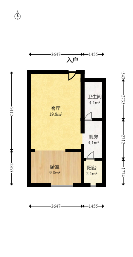 鑫远和城（一、二期）  1室1厅1卫   30.00万室内图1