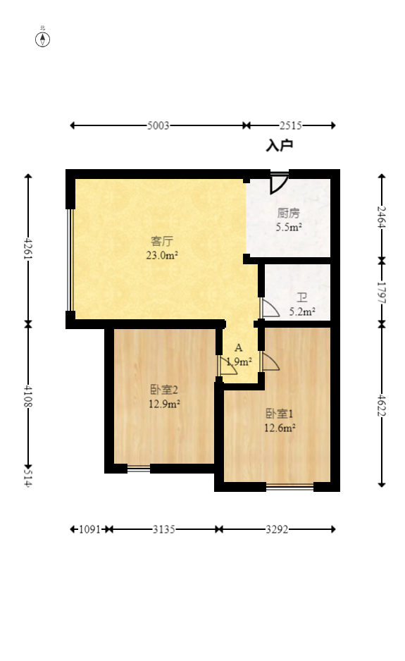 西子一间  2室1厅1卫   62.00万室内图1