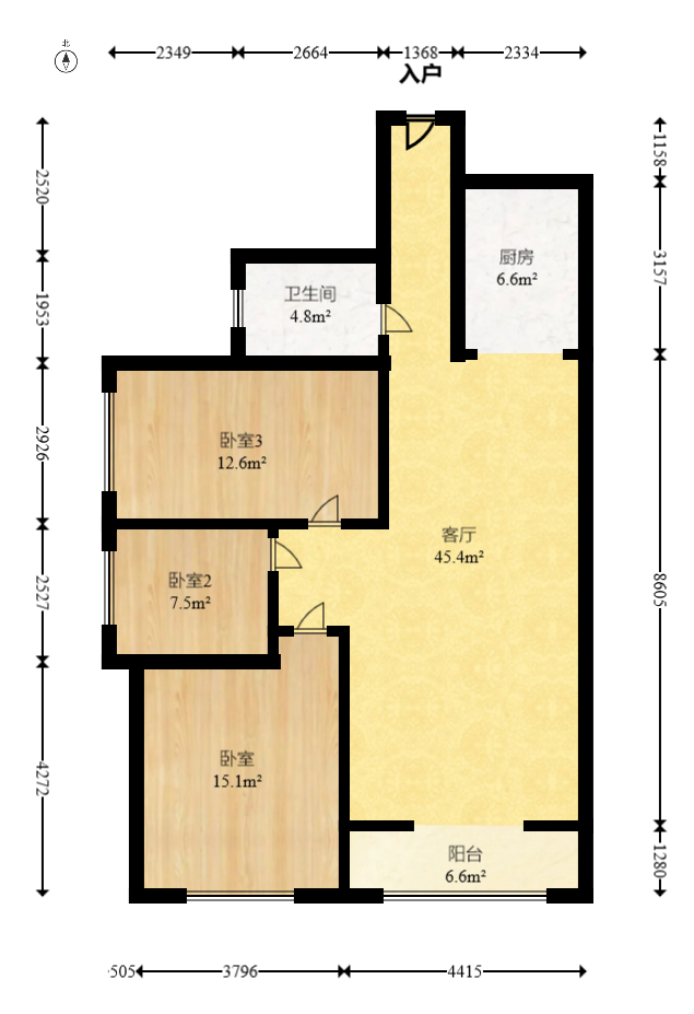 三景华御  3室2厅1卫   75.80万室内图1