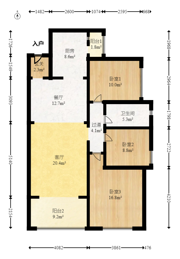 珠江东方明珠（新地东方明珠）三期  3室2厅1卫   68.80万室内图1