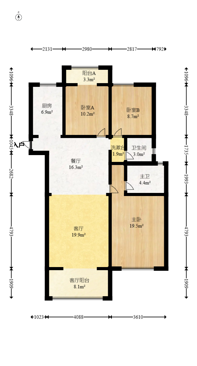 北辰中央公园DF区  3室2厅2卫   110.00万室内图1