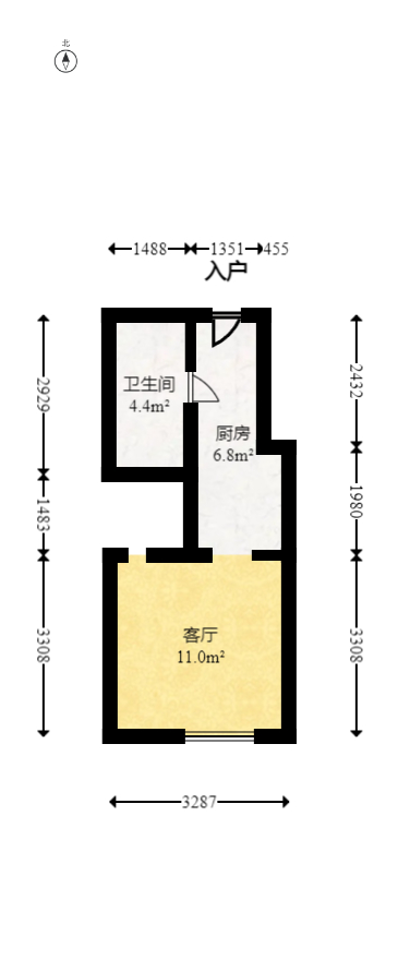 华润翡翠府  1室1厅1卫   55.00万室内图1