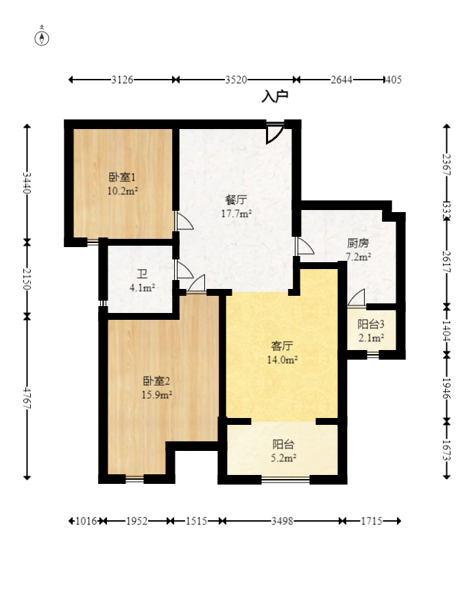 新盛珑璟台  2室2厅1卫   82.00万室内图1