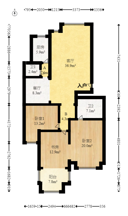 中江锦城  3室2厅2卫   68.00万室内图1