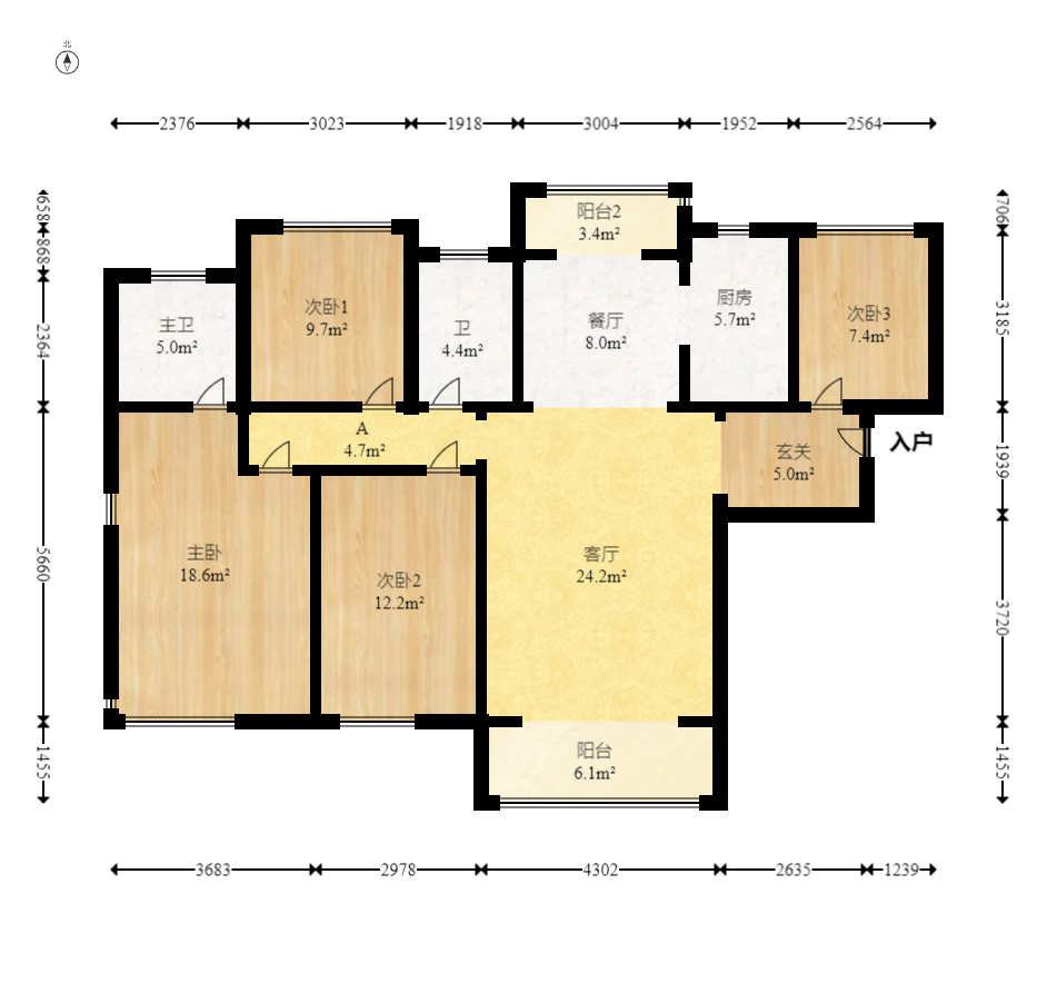 山语城三期  4室2厅2卫   134.00万室内图1