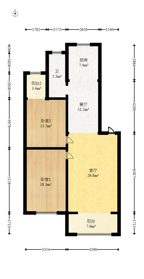 恒鑫澜北湾  2室2厅1卫    63.99万室内图1