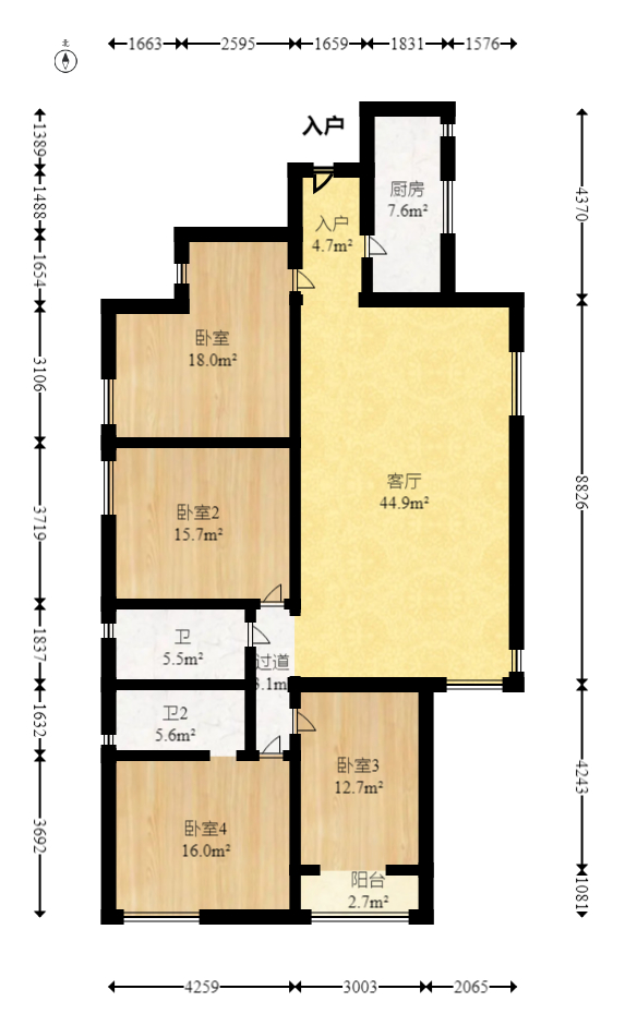 咸嘉新村嘉华苑  4室2厅2卫   143.00万室内图1