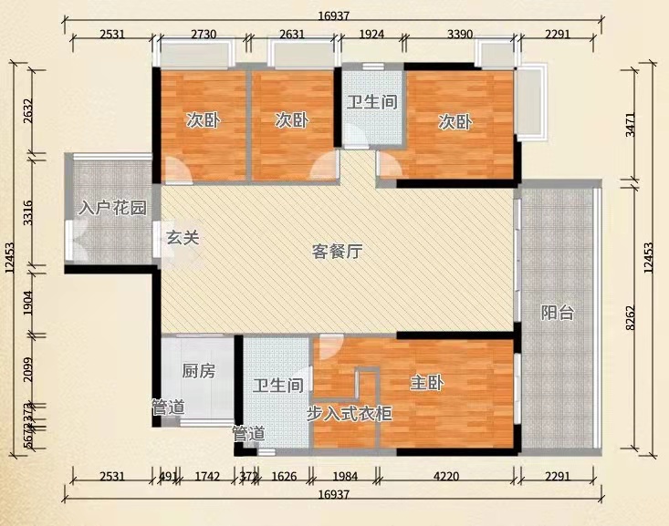 香江城市花园  3室2厅1卫   2200.00元/月室内图1