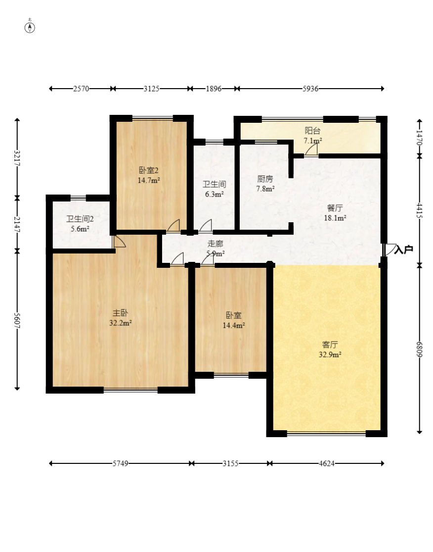 东业早安星城 3室2厅2卫 95.0万 东业早安星城 3室2厅2卫 95.0万户型图