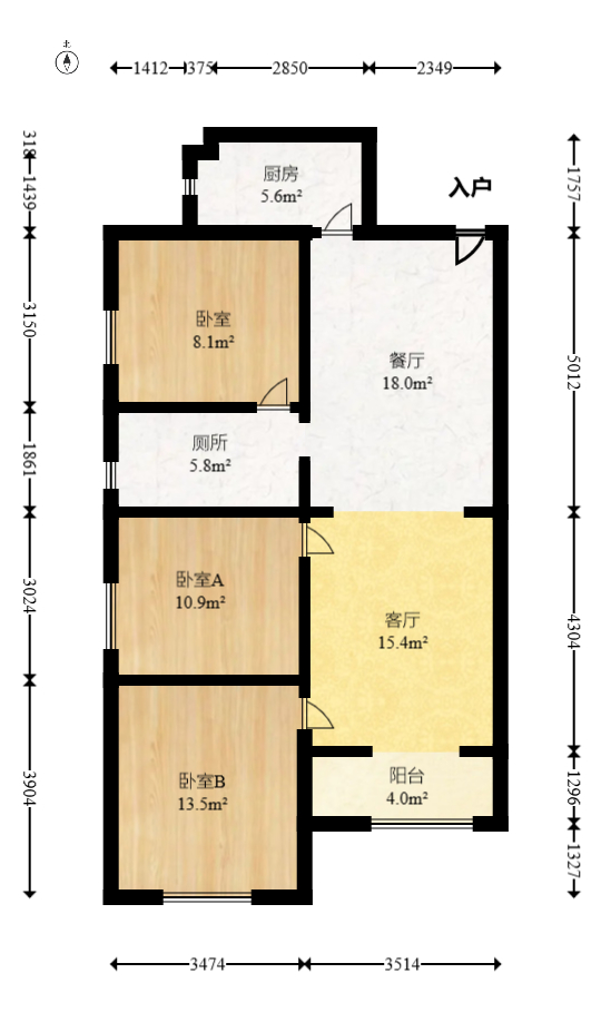 洋湖18克拉（旷远洋湖18克拉）  3室2厅1卫   118.00万室内图1