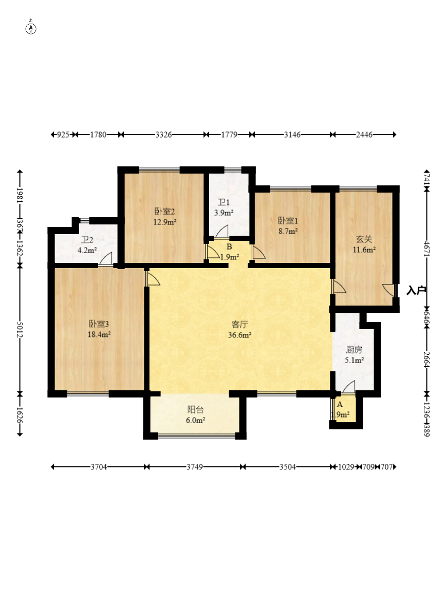 时代倾城三期  4室2厅2卫   103.00万室内图1