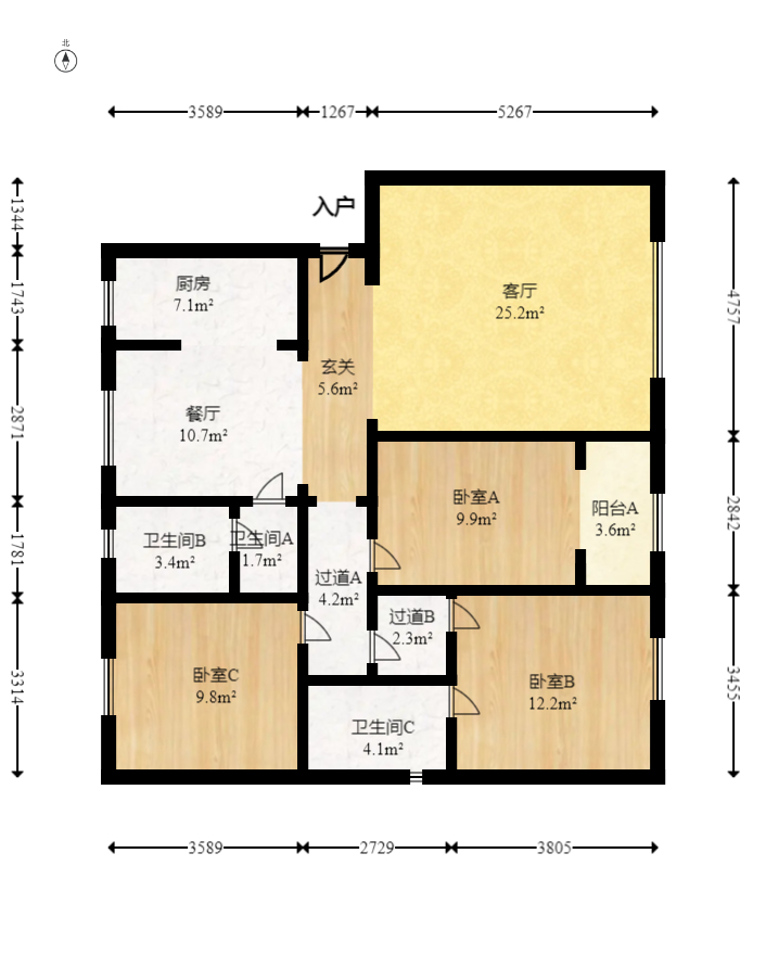 智邦家园  3室2厅2卫   108.00万室内图1