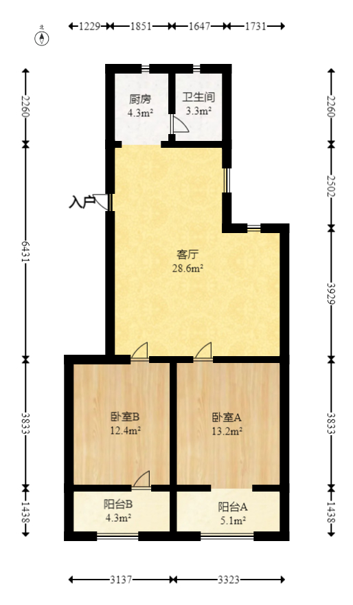 省水院宿舍  2室2厅1卫   85.00万室内图1