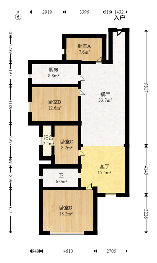 悦湖山  4室2厅2卫   99.00万室内图1