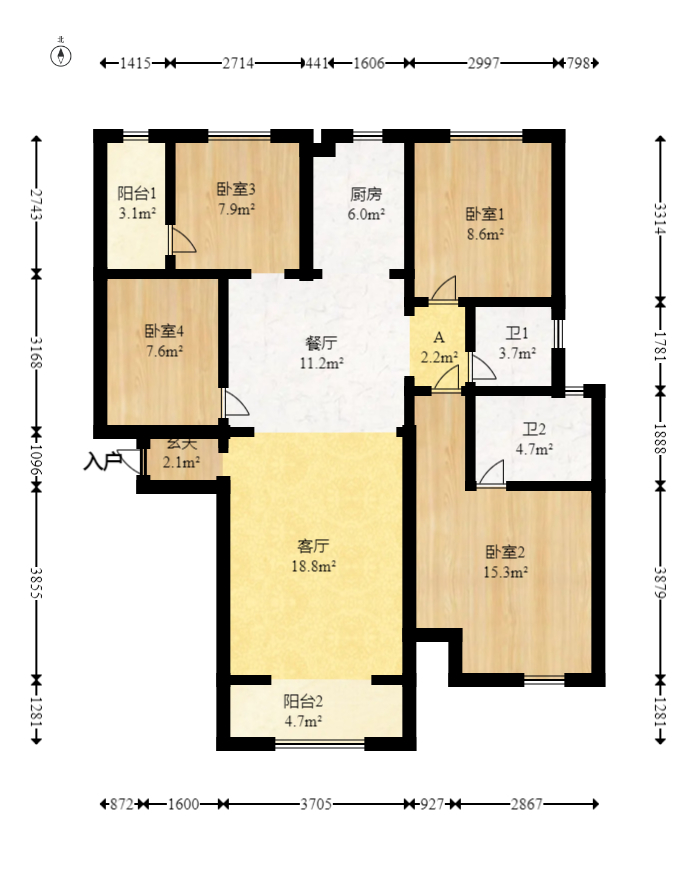 城南故事家园  4室2厅2卫   99.00万室内图1