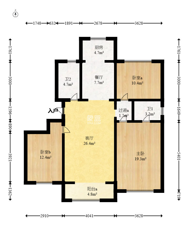 大汉汉园  3室2厅2卫    59.8万