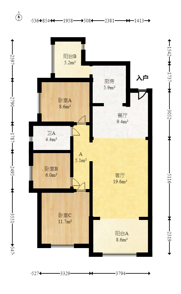 长房半岛蓝湾（观山月）  3室2厅1卫   93.00万室内图1