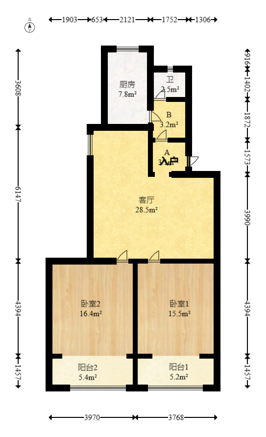 桔园小区1-8片  2室2厅1卫   42.80万室内图1