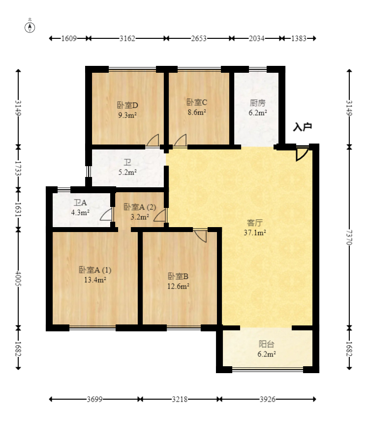 梅溪正荣府  4室2厅2卫   195.00万室内图1