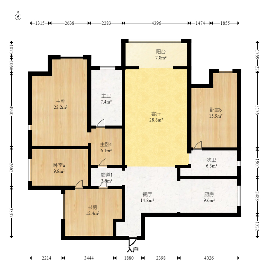 保利麓谷林语F区  4室2厅2卫   119.00万室内图1