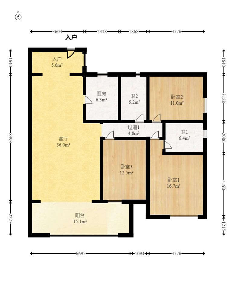 荣悦台  3室2厅2卫   183.80万室内图1