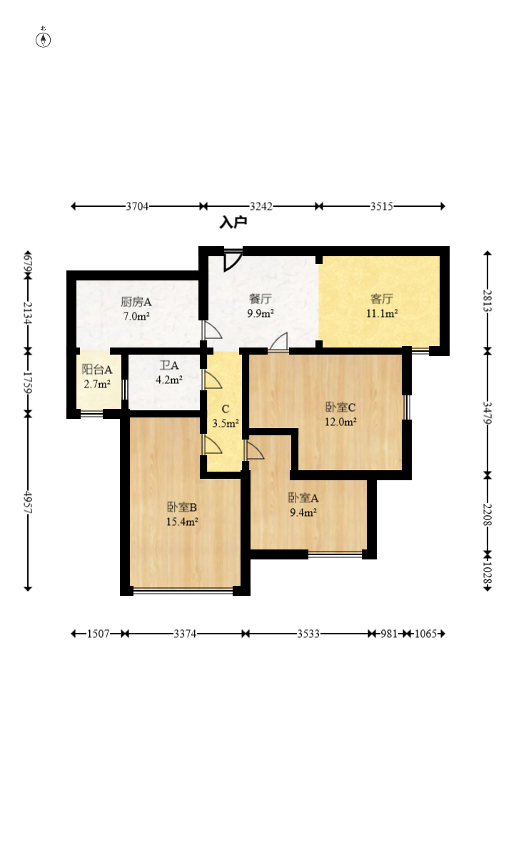 五矿万境水岸一期(万境水岸嘉苑) 3室1厅1卫 115.0万 五矿万境水岸一期(万境水岸嘉苑) 3室1厅1卫 115.0万户型图