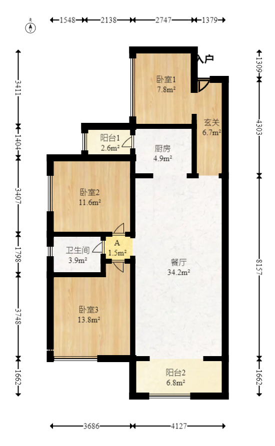 润和之悦（金泽园）  3室2厅1卫   64.00万室内图1