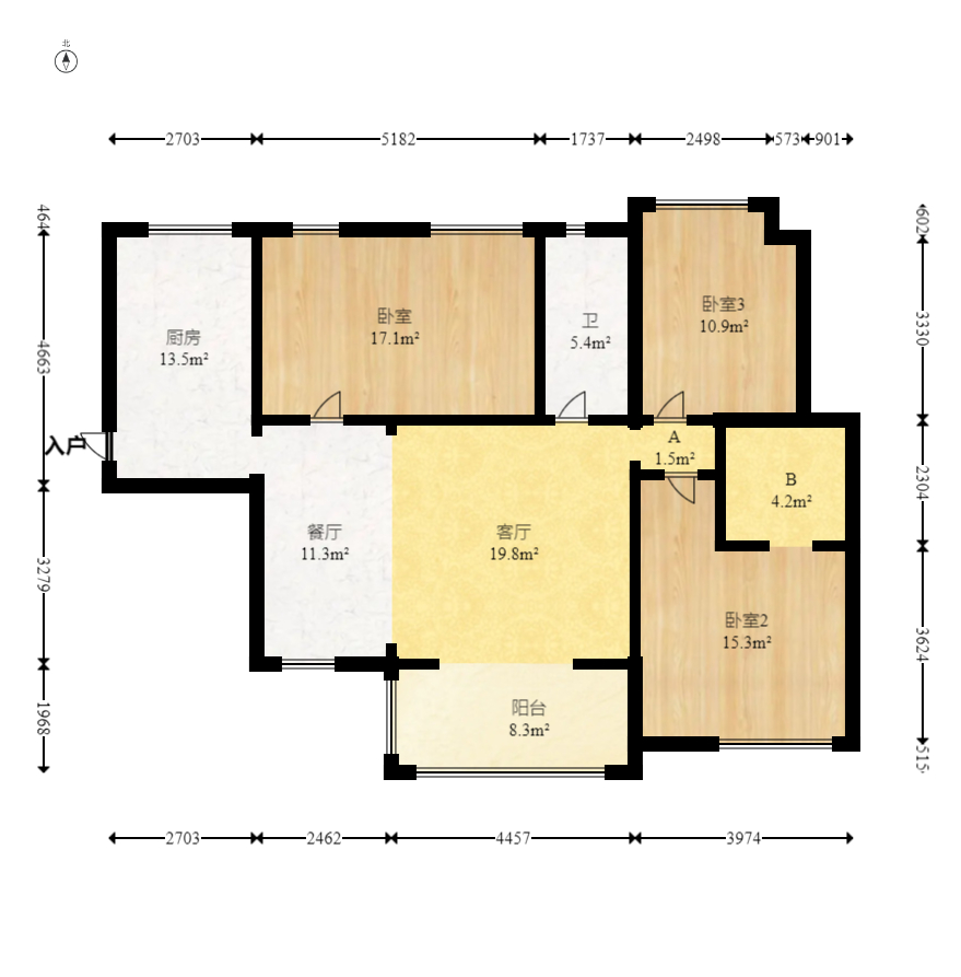 北京御园一二期（国泰嘉园）  3室2厅2卫   185.00万室内图1