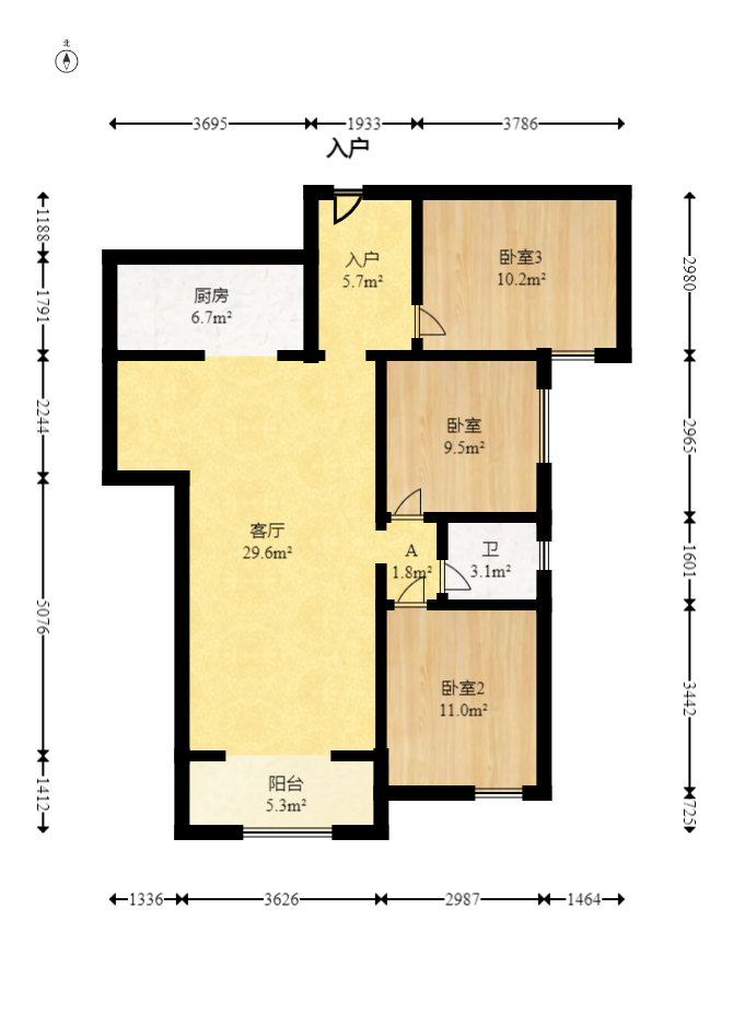 长房云时代  3室1厅1卫   105.00万室内图1