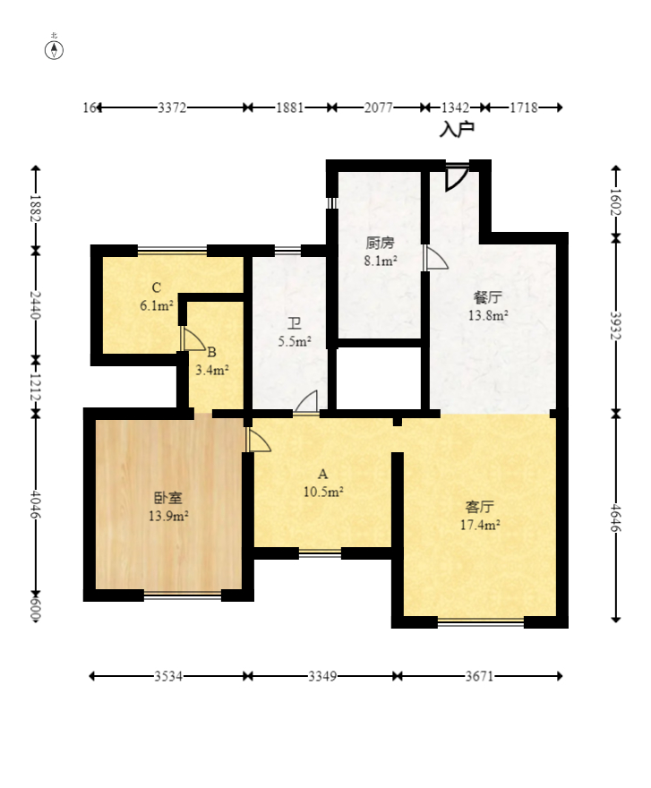 奥克斯缔壹城  3室2厅1卫    88.0万室内图1