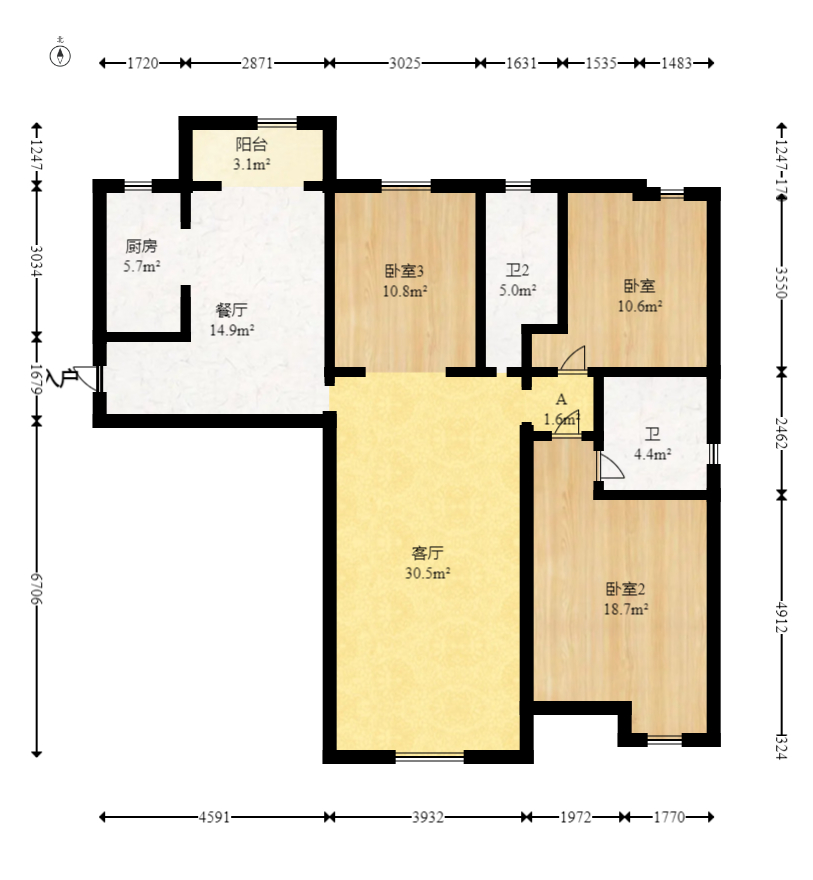 盛景谷山里  3室2厅2卫   145.00万室内图1