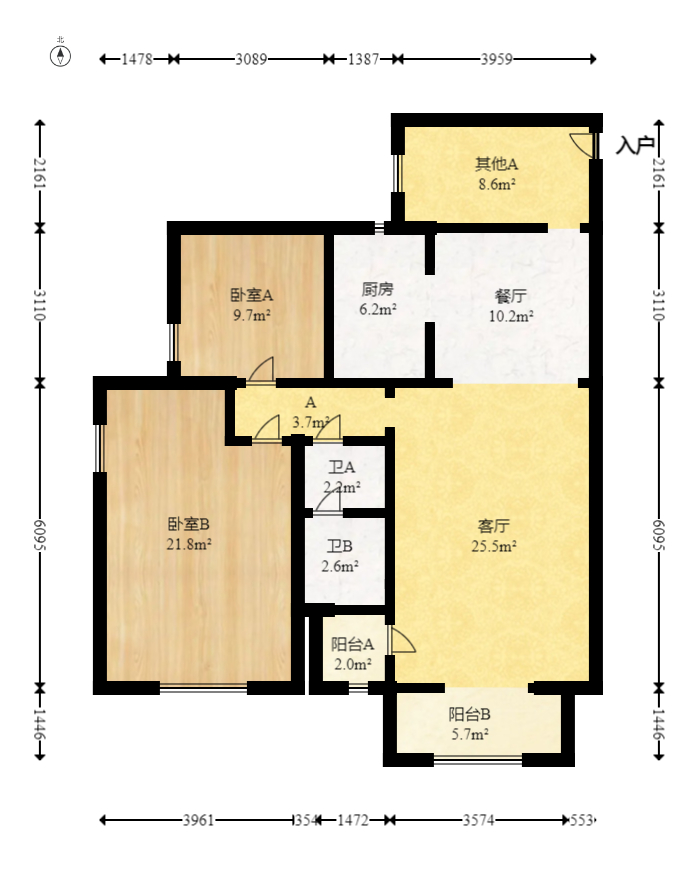 华悦城  3室2厅1卫   98.80万室内图1