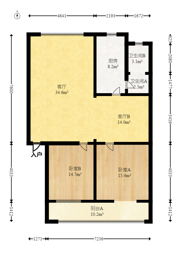 杏花园公寓 2室2厅1卫 68.0万 杏花园公寓 2室2厅1卫 68.0万户型图