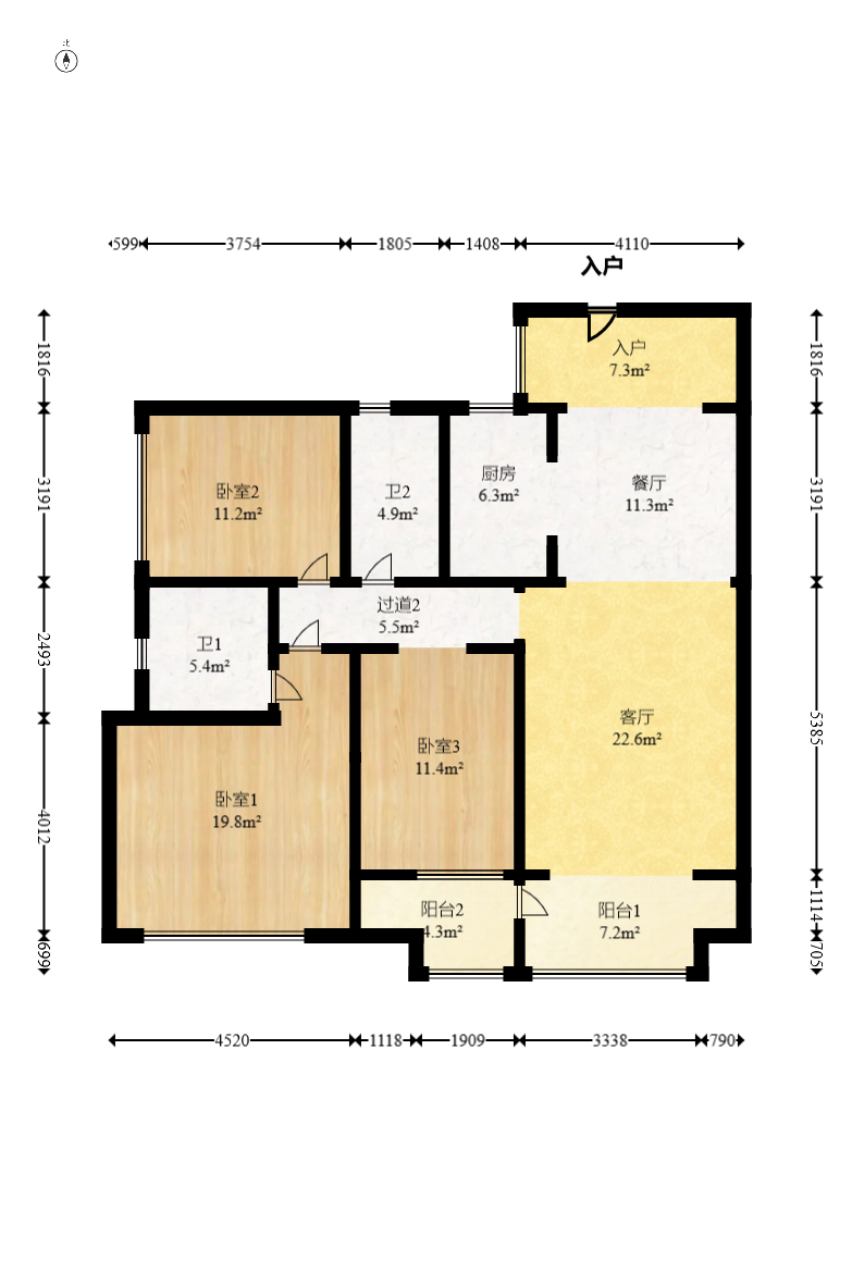 荣悦台 3室2厅2卫 158.0万 荣悦台 3室2厅2卫 158.0万户型图