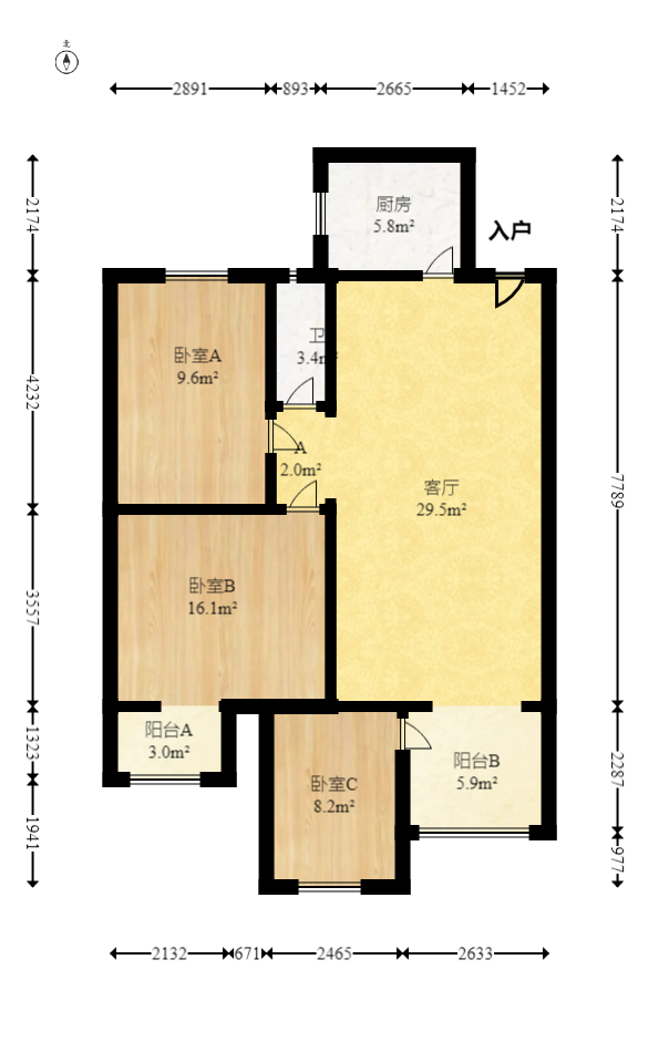 绿洲花园  3室2厅1卫    85.0万室内图1