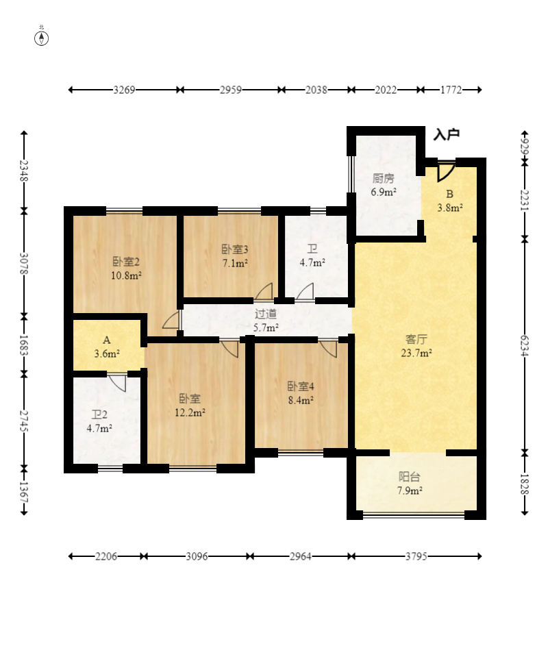 保利恒伟时光印象  4室2厅2卫   130.00万室内图1