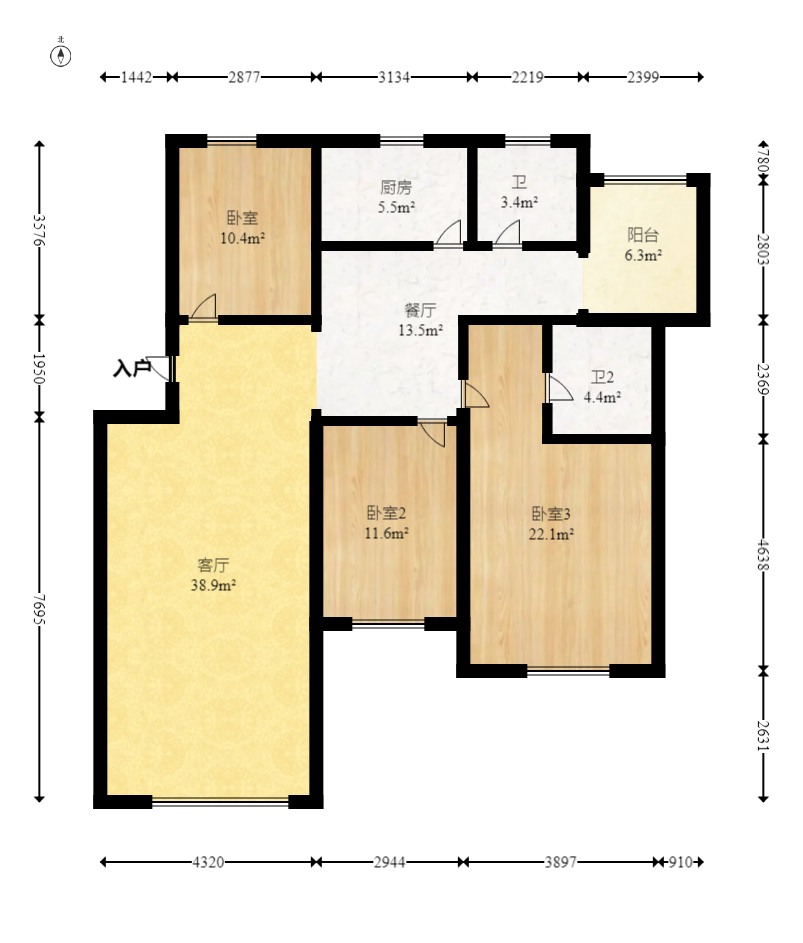 咸嘉新村嘉旺苑  7室2厅2卫   130.00万室内图1