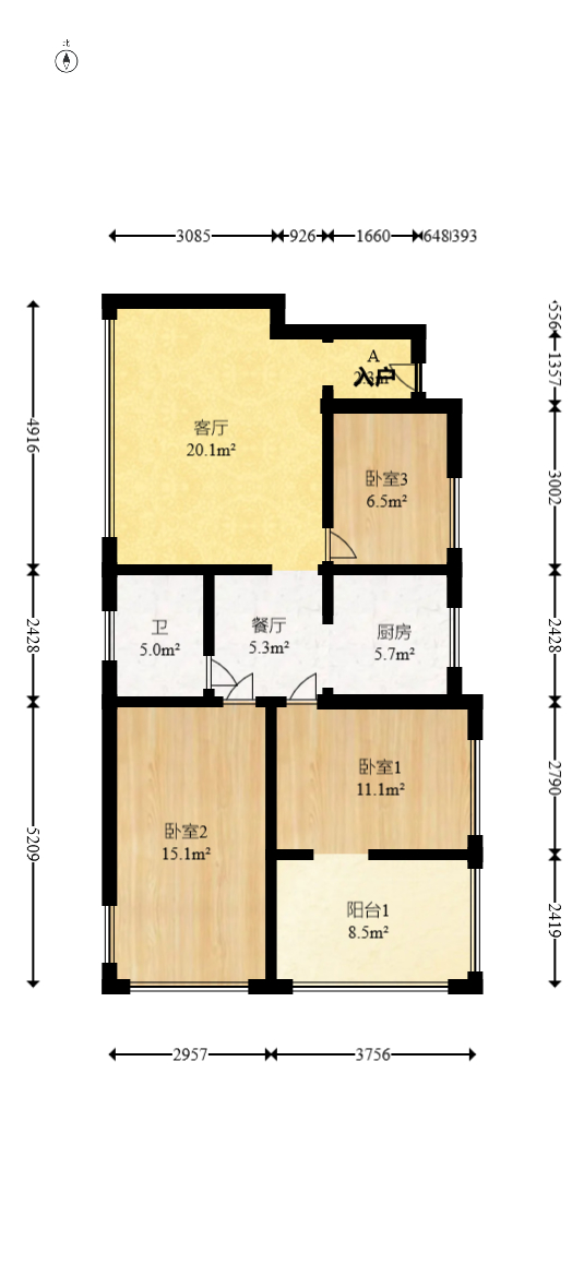 东方银座（东方摩卡）  3室2厅1卫   88.00万室内图1