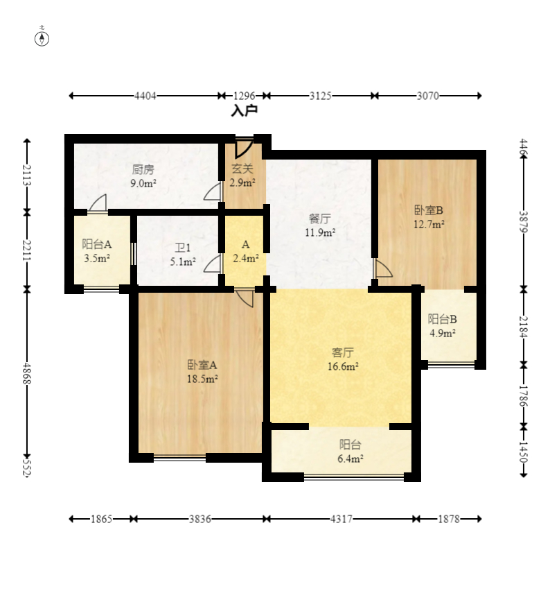 中建麓山和苑  2室2厅1卫   55.00万室内图1