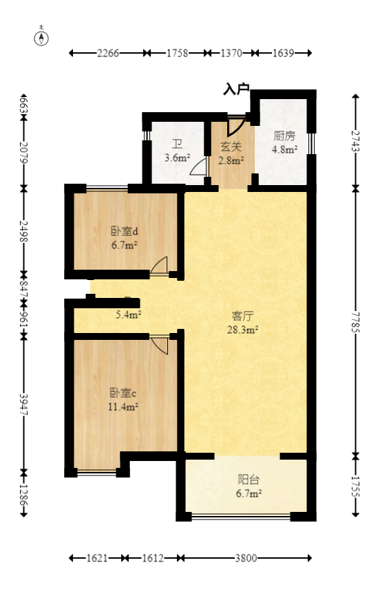 新城国际花都  3室2厅2卫   62.00万室内图1