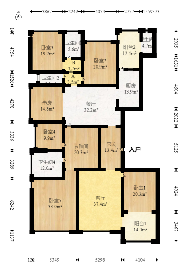 恒大名都  4室2厅4卫   165.00万室内图1