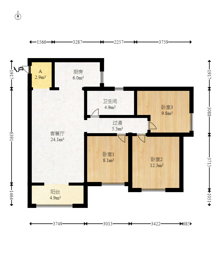 龙湖璟宸原著（龙湖紫宸）  3室1厅1卫    77.0万室内图1